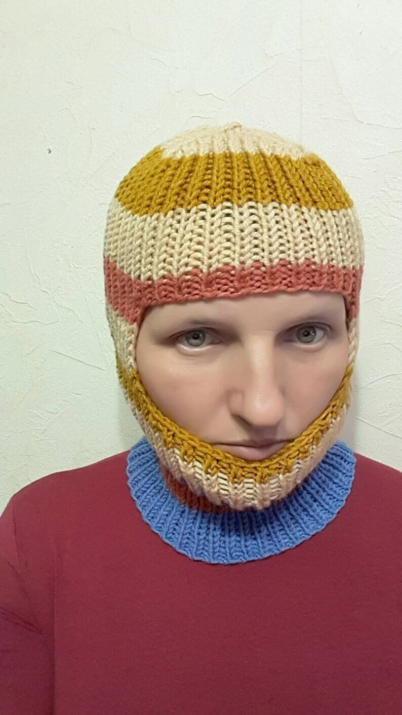 Striped Knit Balaclava – Wool Blend Ski Mask Beanie Beige Orange Unisex
Opens in a new window or tab