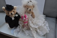 Pair Custom Handmade Vintage Bride  Groom Teddy Bears on Stands 15" Beautiful