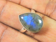 Pear Labradorite Ring US-08 Solid 925 Sterling Silver Chunky Gemstone Ring