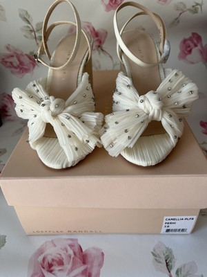 Loeffler Randall Camellia Pearl Rhinestone Bow Heel Sandals size 5
