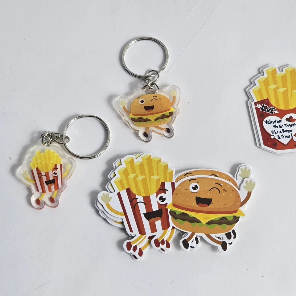 Kit de 28 llaveros para fiestas de San Valentín galletas de leche hamburguesas papas fritas Foto 4 de 4