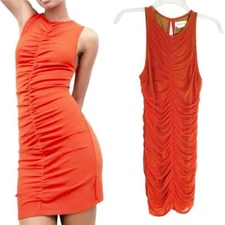 NWT Lovers + Friends Ruched Mesh Bodycon Dress Coral Size S