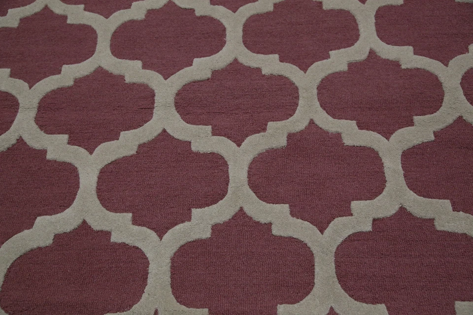 Hand-Tufted Geometric Pink/Ivory Round 8'x8' Moroccan Trellis Oriental Area Rug - Image 2 of 4