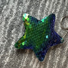 Star Sequins Keychain Green Blue Keyring Starry Double Side Black Cute Gift 3in