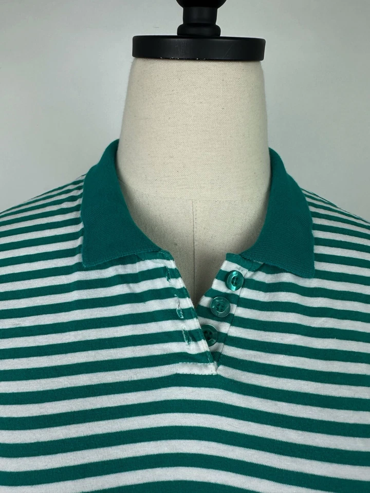 Camisa Polo Recortada Vintage Años 90 MUJER S/M Verde Azulado Rayas Calce Cuadrado Golf Mamá Foto 4 de 4