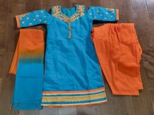 Indian dress, party wear, girls, orange and blue