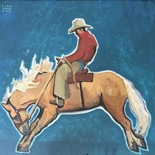 Original Western Painting Horse Bronco Rodeo Cowboy Signed Liam Matthew Dye