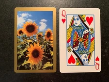 Swap Card Sunflowers QUEEN OF HEARTS Congress Cel U Tone Finish Gold Border