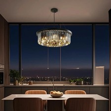 Crystal Pendant Light Fixture Round Black Modern Design for Island Foyer Hallway