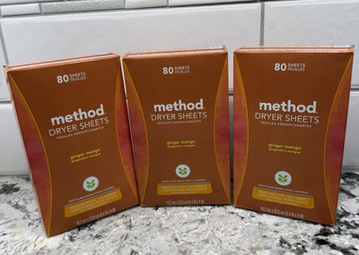 3x Method Dryer Sheets Ginger Mango 80 Sheets Per Box NEW