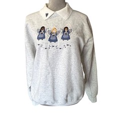 Vintage Top Stitch Morning Sun Angel Embroidered Collared Sweatshirt Gray Medium