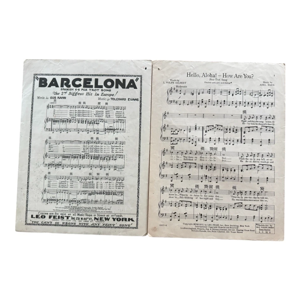 Hello Aloha How Are You 1926 ноты гавайская рысь лиса укулеле Leo Feist - Изображение 2 из 4