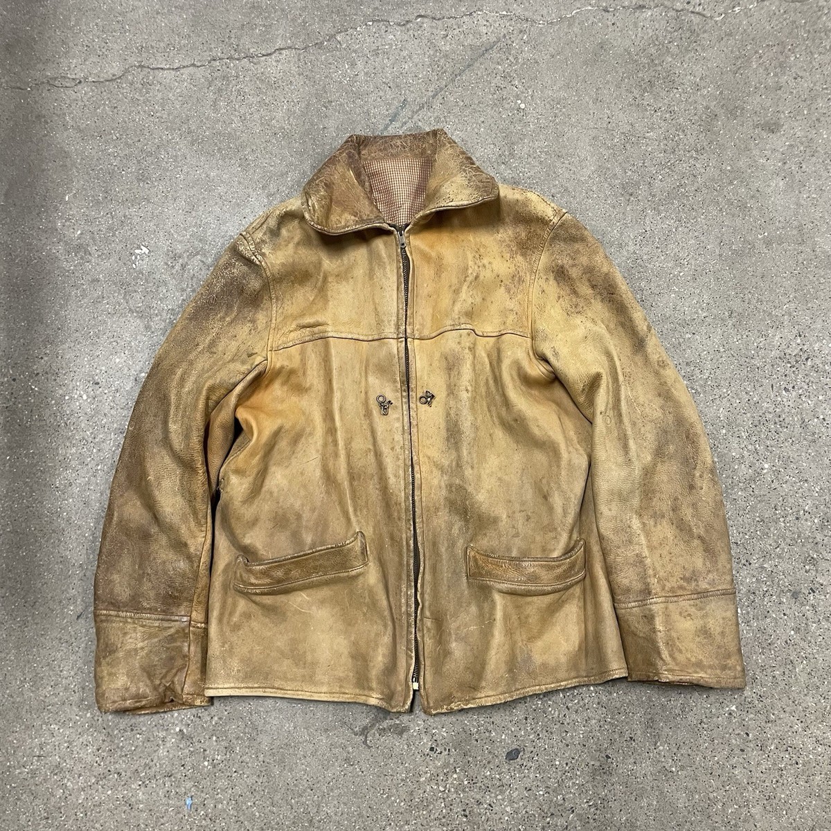 Vintage 1930s 40s Leather Jacket Talon Zipper Chain Back