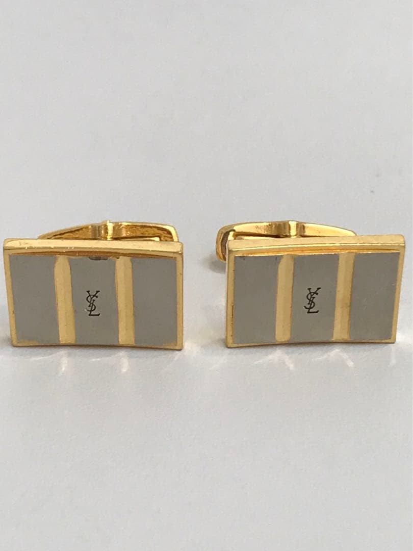 YSL Rectangular Cufflinks Gray/Gold Authentic - image 1