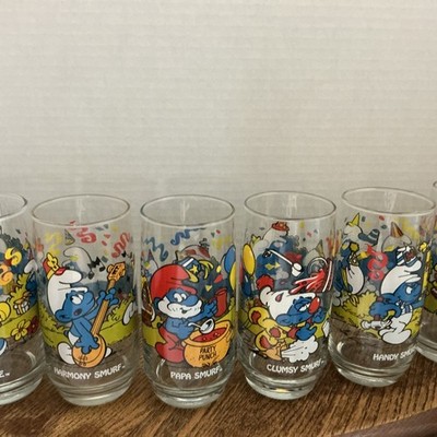 Smurf Glasses Complete Set 6 - 1983 6'' Peyo Wallace Berrie Company