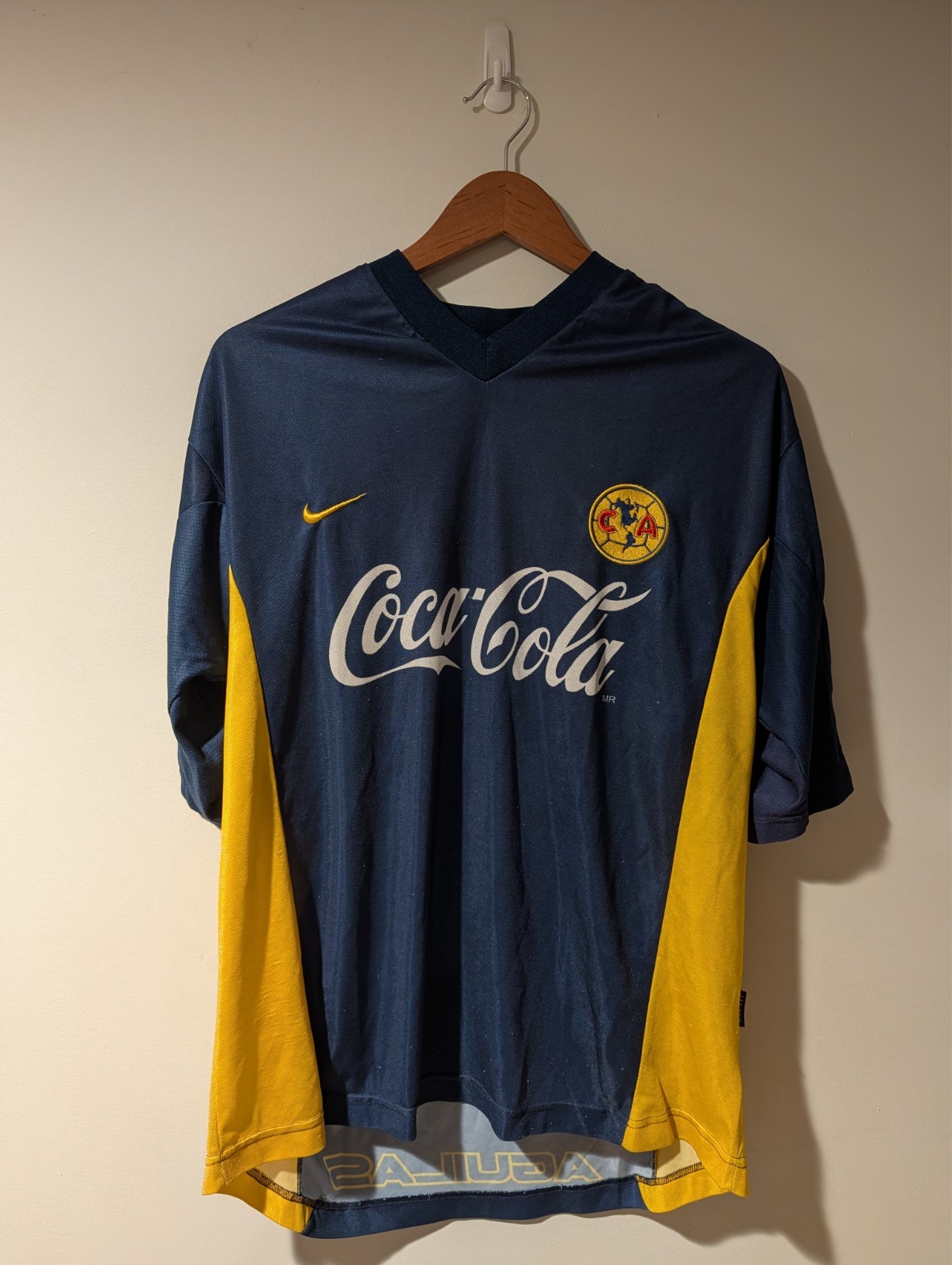 VTG 2000s Nike Club America Soccer Jersey Blue Yellow Coca-Cola Sponsor Large