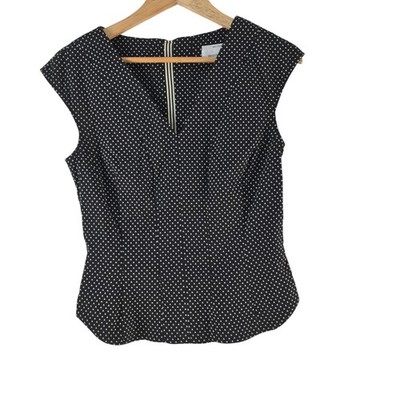 Veronika Maine Blouse Womens 8 Black Geometric V Neck Sleeveless Zip 138403