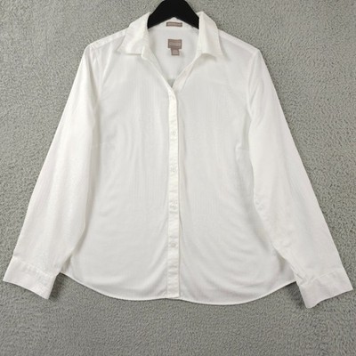 Chicos Top Womens 2 US L White Mixed Cheetah Print Wrinkle Resistant Button Up