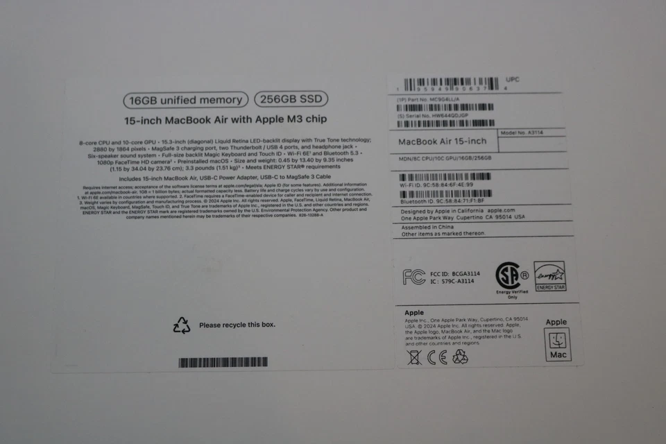 Apple MacBook Air A3114 2024 15.3", Apple M3, 256GB SSD, 16GB DDR5 Laptop - Image 4 of 4