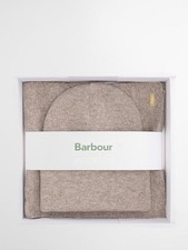 Barbour Winona Beanie Hat & Scarf Gift Set, Taupe Ex Display