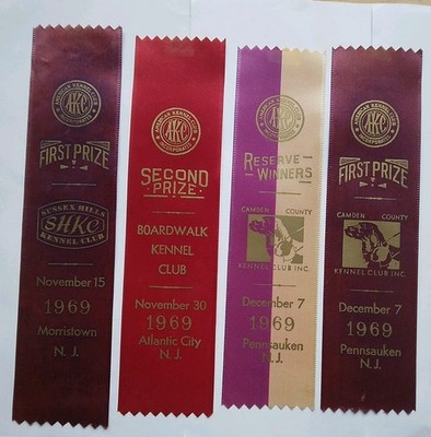 AKC New Jersey Kennel Clubs 1969, Lot of 4 Ribbons, Atlantic City and others