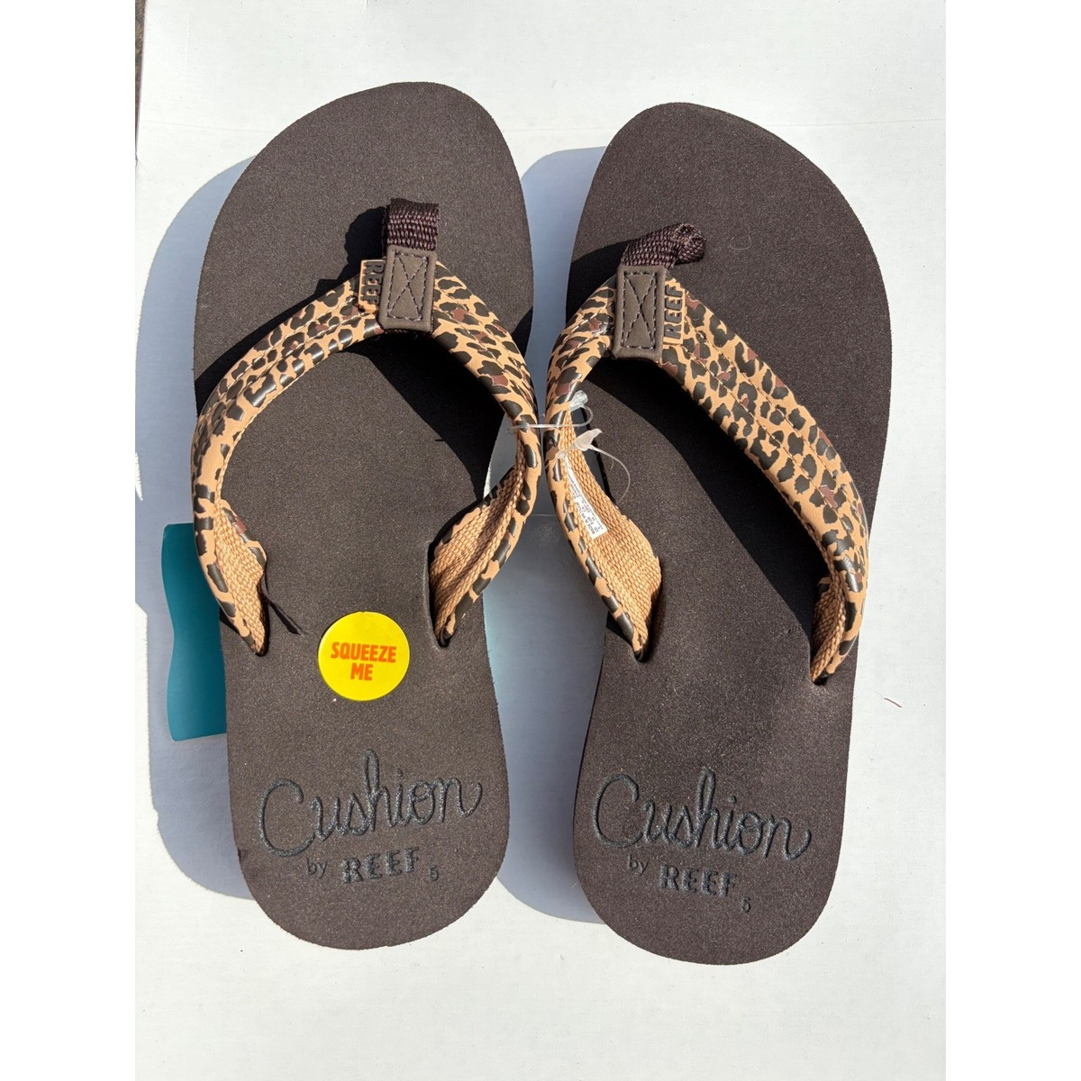サンゴ　dnnnnnnnn Reef Cushion Breeze Leopard Print Flip Flops Womens 5 Brown