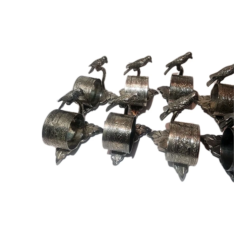 Anillo servilleta figurativo plato de plata victoriano pájaro sobre hoja festivo Foto 4 de 4