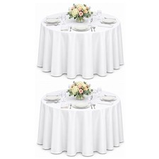 2 Pack 120 Inch White Round Tablecloth, Washable Polyester Tablecloths Stain ...