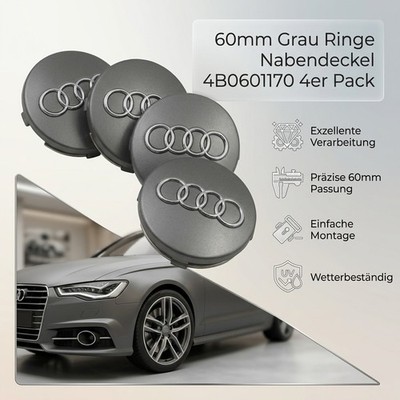 4x 60mm Nabendeckel 4B0601170 Radkappen Grau Nabenkappen Für Alufelgen Au&di