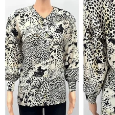 Vintage Escada Silk Abstract Animal Print Button-Down Shirt 90s Women EU 34 US 4