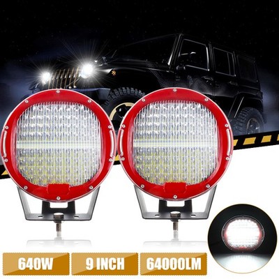 Pair 9 Inch Round LED Driving Lights Offroad Truck SpotLight Work Lamp Headlight