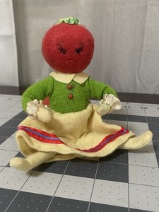 Vintage Handmade Tomato Head Folk Doll Primitive Sewing Room Decor Mid Century