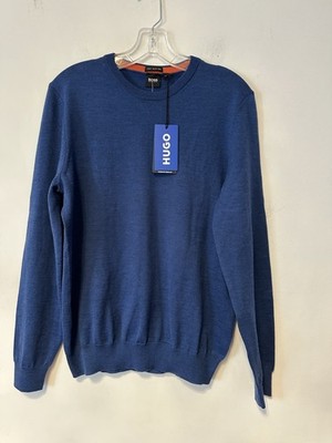 New Men Hugo Boss Pullover Wool Sweater Size M Blue