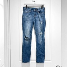 Gap womens Premium Skinny Distressed Jeans Sz 0/25R Dark Indigo Blue Denim