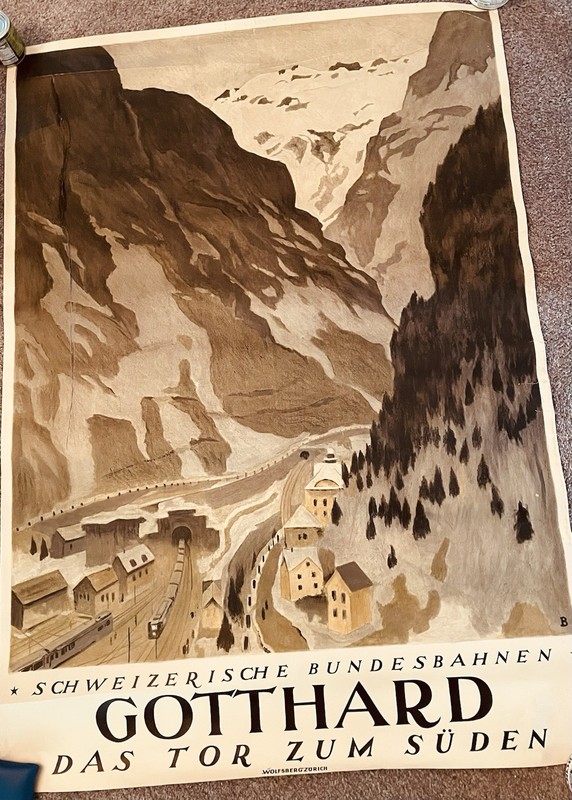 Railroad Swiss Federal 1910 Gotthard Travel Poster RARE