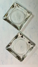 Vintage Starburst Square Heavy Clear Pressed Glass Lot Of 2 Clear Ashtrays