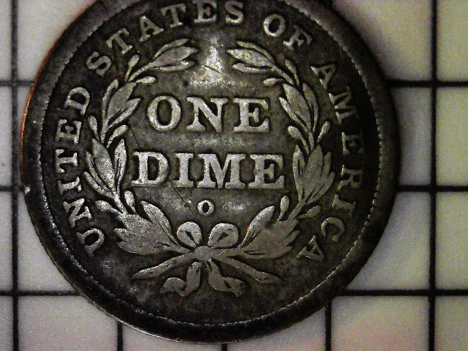 Moneda de diez centavos libertad sentada 1840-O - FECHA CLAVE RARA - Sin cortinas - ¡Muy buen estado! Foto 4 de 4