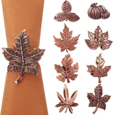 Remerry 8 Pcs Thanksgiving Napkin Ring Harvest Fall Leaf Pumpkin Bronze 