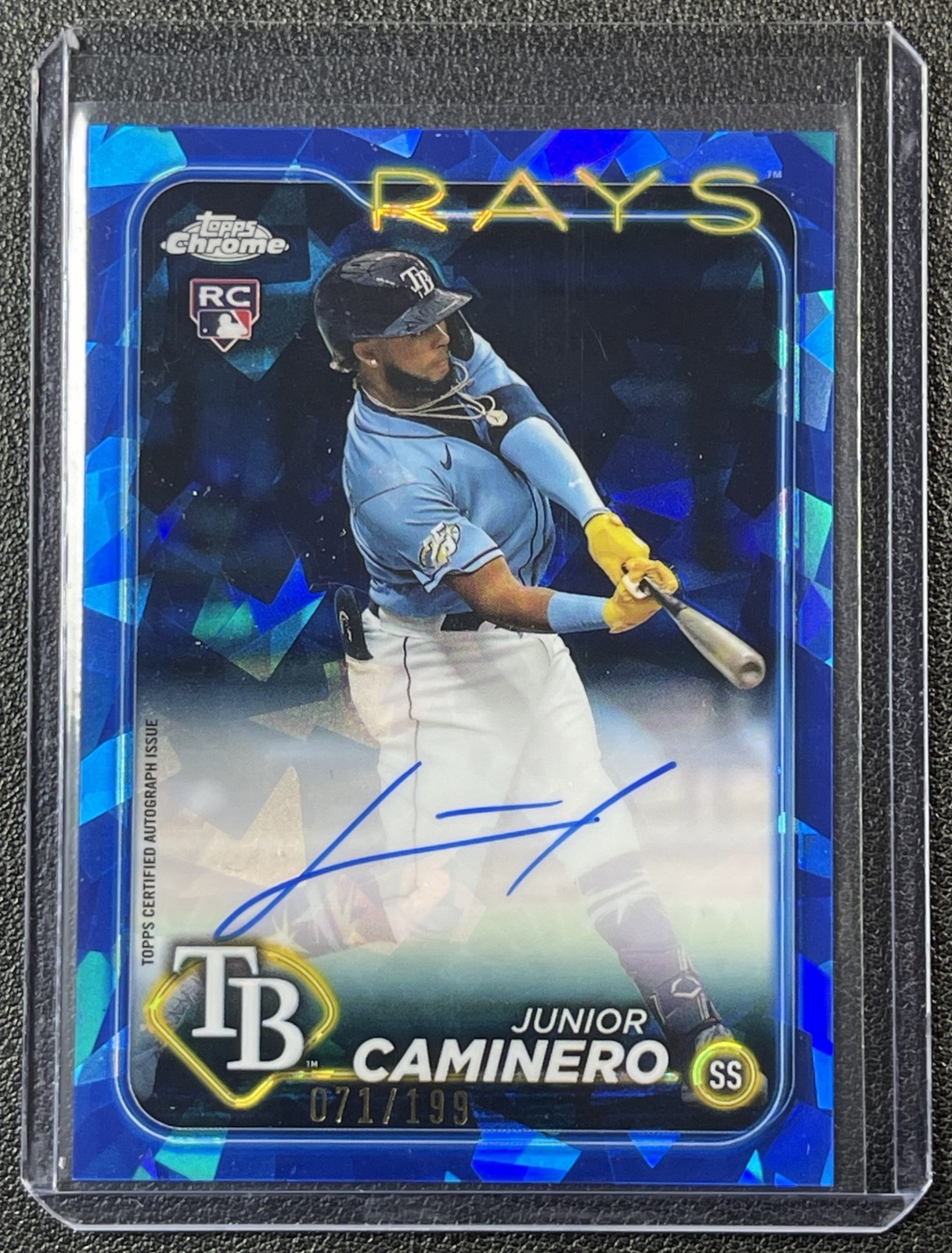 JUNIOR CAMINERO 2024 TOPPS CHROME UPDATE SAPPHIRE ROOKIE REFRACTOR AUTO RC /199