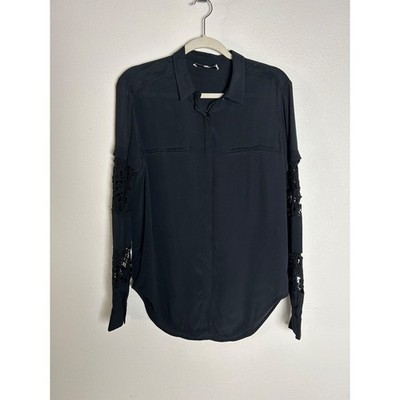 Iro black lace sleeves Basic Classic Button Down Dethie shirt blouse Size 38