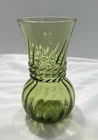Vintage Anchor Hocking Olive Green Glass Vase Ball Swirl Rope 6.5" USA