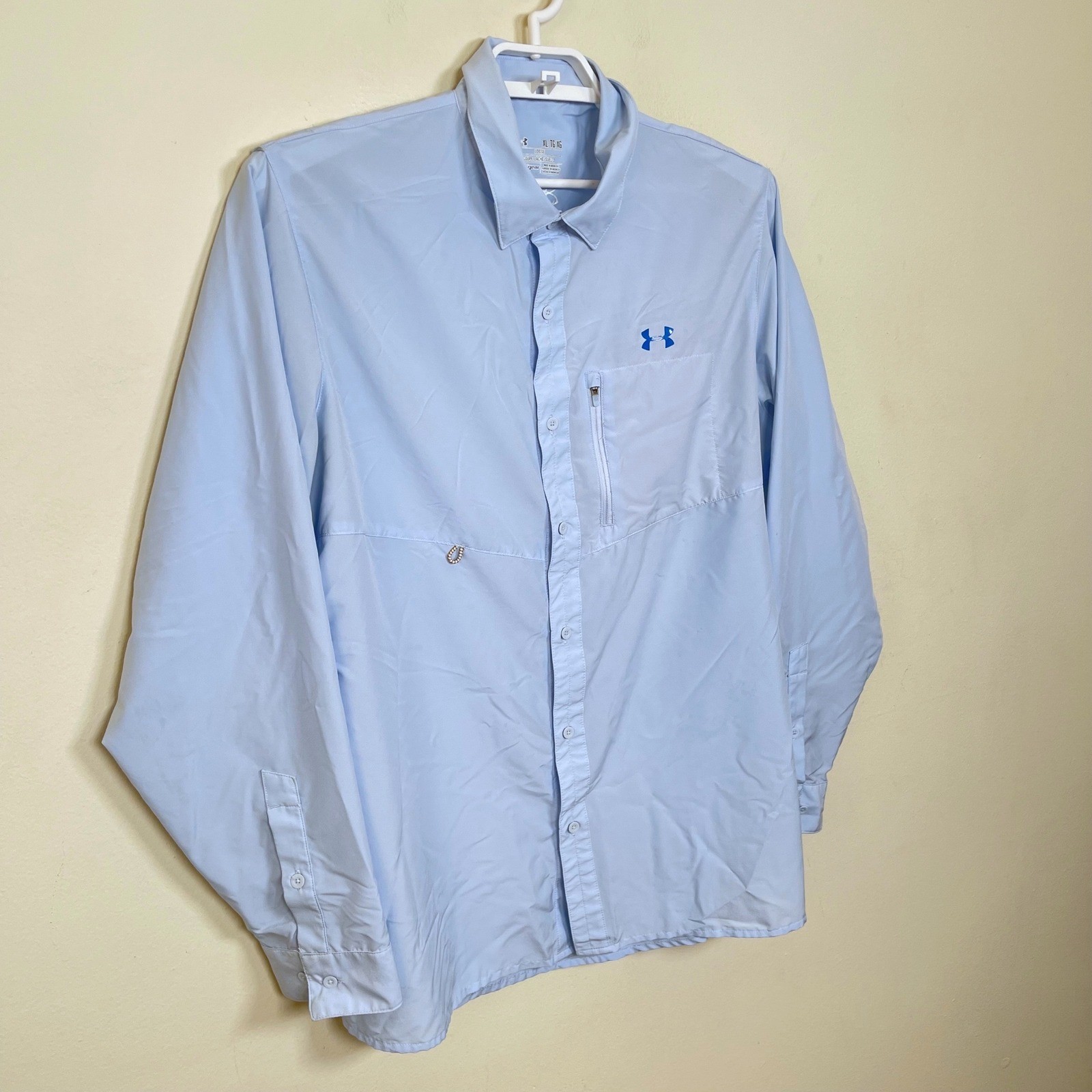 Under Armour HeatGear Vented Fishing Long Sleeve Button Up Shirt Mens XL Blue thumbnail 3
