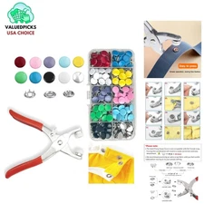 100 Sets Colorful Metal Snap Buttons with Fastener Pliers - DIY Sewing Kit 9.5mm