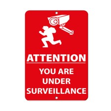 Vertical Metal Sign Multiple Sizes Attention You Surveillance Security Red