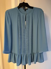 Banana Republic - Medium Blue Pleated Top with Ruffle Hem - NWT New with Tags 