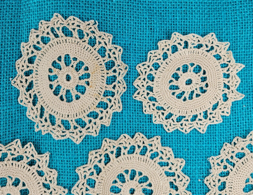 10 Beige Crochet Doilies Spinning Wheel Scalloped Floral 4" Doily Lot - Picture 14 of 16