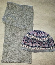 ARIS womens knit WINTER HAT GRAY one size DARK GRAY INFINITY SCARF SOLID soft 