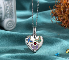 Custom Engraved Heart Butterfly Cremation Keepsake Urn Necklace Stainless Steel