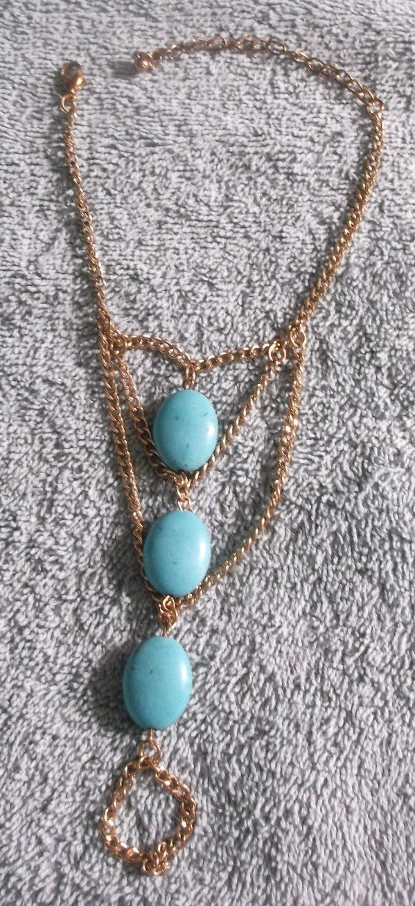 Goldtone Turquoise Stone Anklet with Toe Ring Chain-image