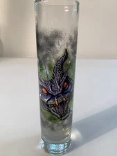 Shot Glass Hand Painted Tall Glass Collector Unique Dragon or Snake Used 
